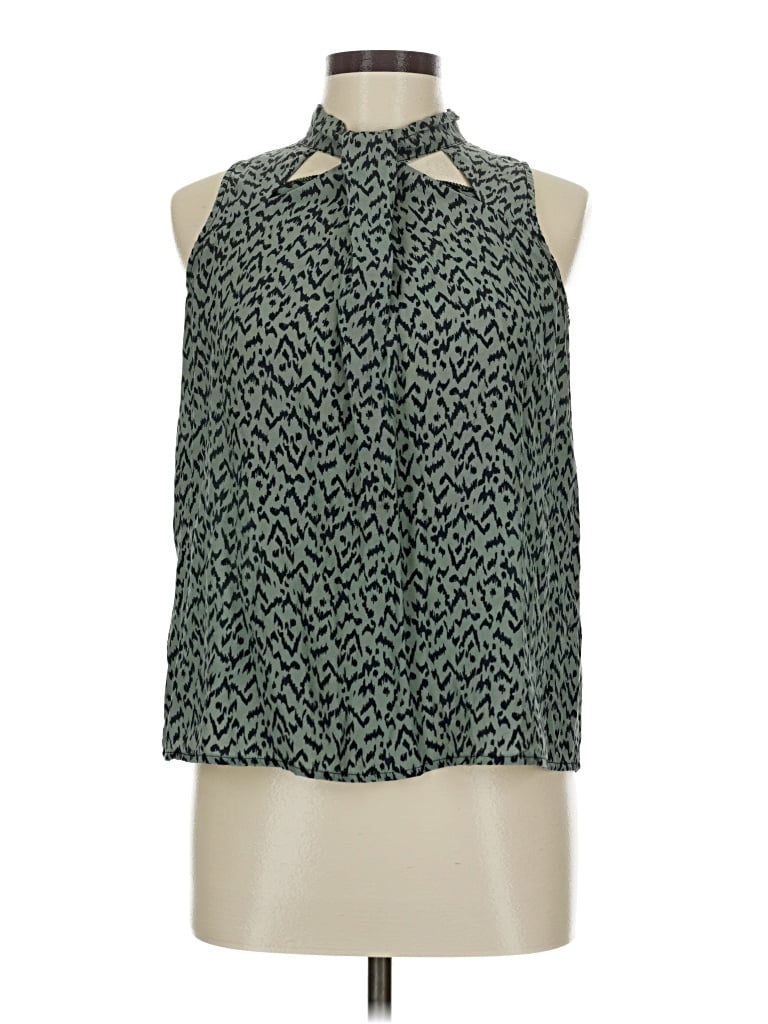 Pre-owned Amour Vert Sleeveless Silk Top Green Tie Neck Tops