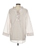 Easel 100% Rayon Stripes Ivory 3/4 Sleeve Button-Down Shirt Size M - photo 2
