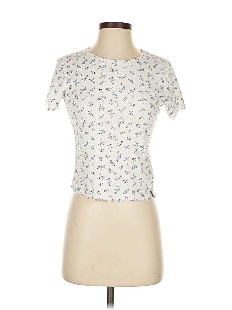 Pre-owned Hollister Short Sleeve Top Ivory Keyhole Neckline Tops In White