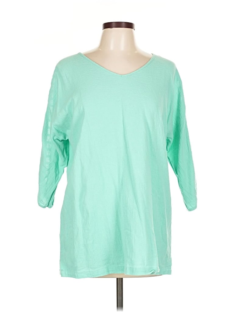 Pre-owned Lulu-b 3/4 Sleeve Top Green Scoop Neck Tops