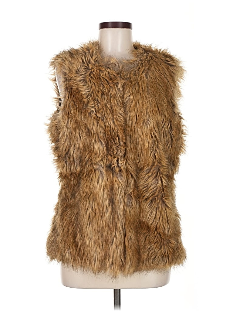 Pre-owned Yessica Faux Fur Vest In Gold