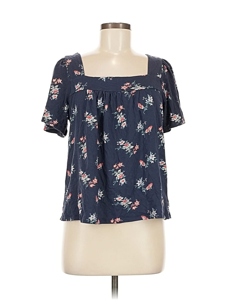 Pre-owned Lucky Brand Short Sleeve Blouse In Blue