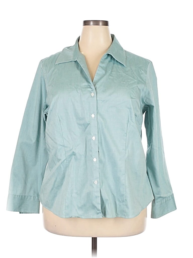 Pre-owned Jones New York Signature 3/4 Sleeve Button Down Shirt In Blue