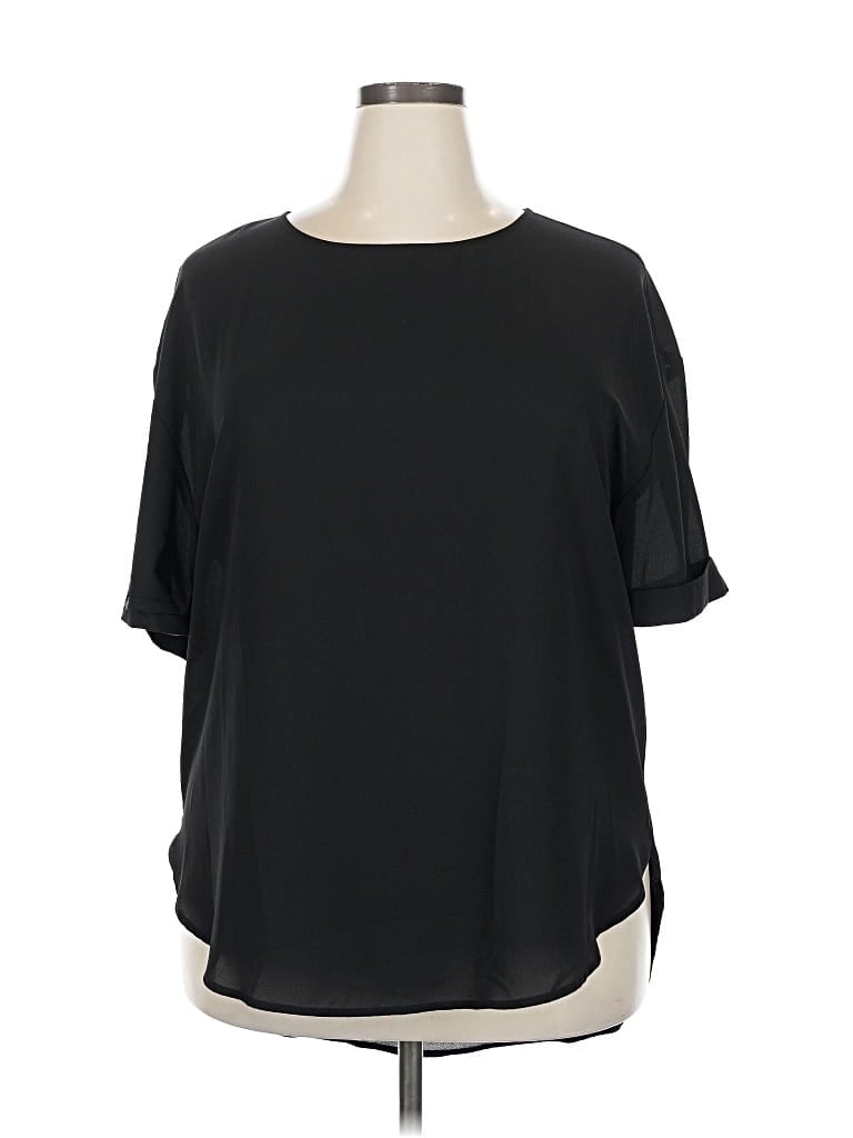 Pre-owned New York And Company Short Sleeve Blouse In Black