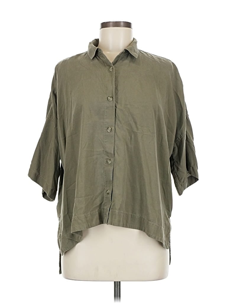EVERLANE Pre-owned 3/4 Sleeve Button Down Shirt In Green
