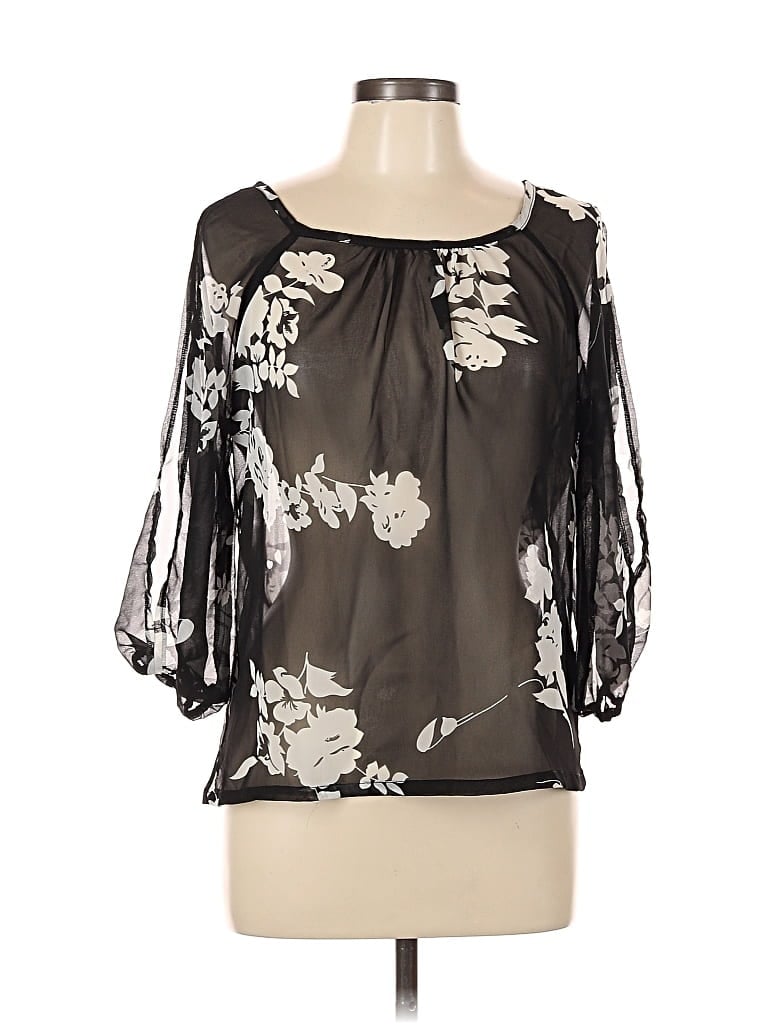 Pre-owned Pinky 3/4 Sleeve Blouse In Black