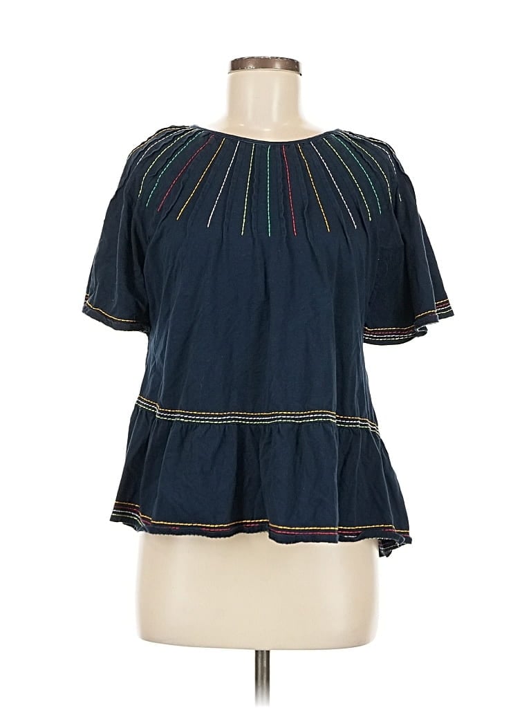 Pre-owned Maeve By Anthropologie Short Sleeve Blouse In Blue