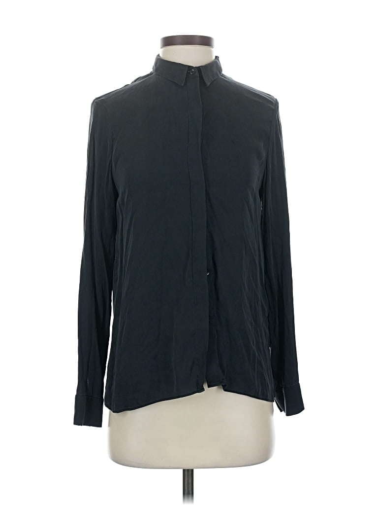 ALICE AND OLIVIA Pre-owned Alice + Olivia Long Sleeve Silk Top Black Tie Neck Tops