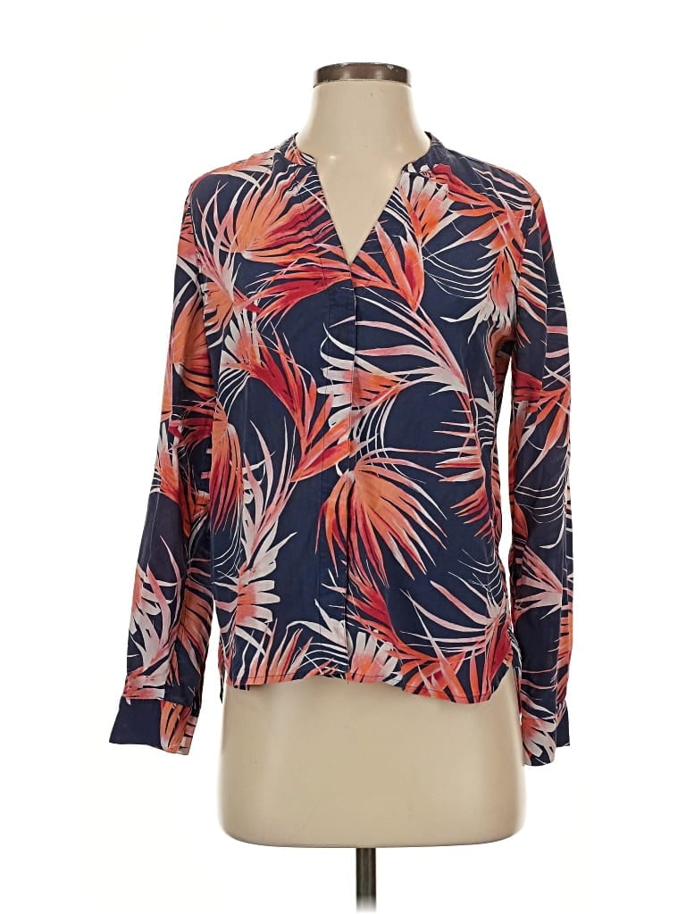 Pre-owned Tommy Bahama Long Sleeve Silk Top Orange Print Pattern V-neck Tops