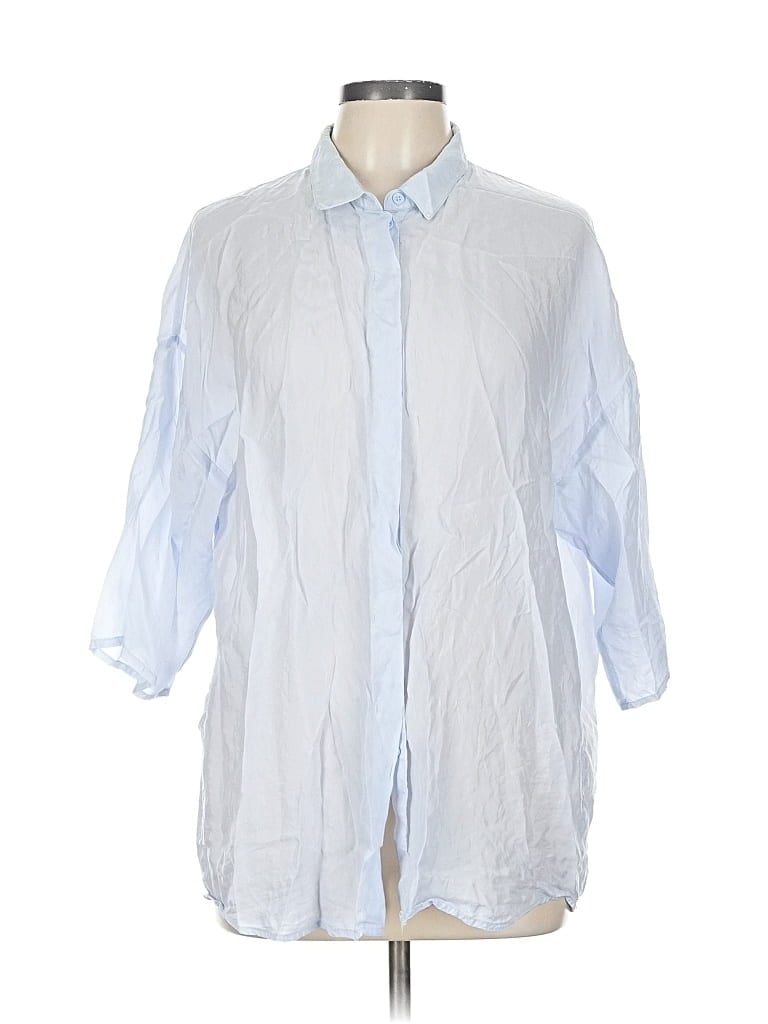Pre-owned French Connection 3/4 Sleeve Button Down Shirt In Blue