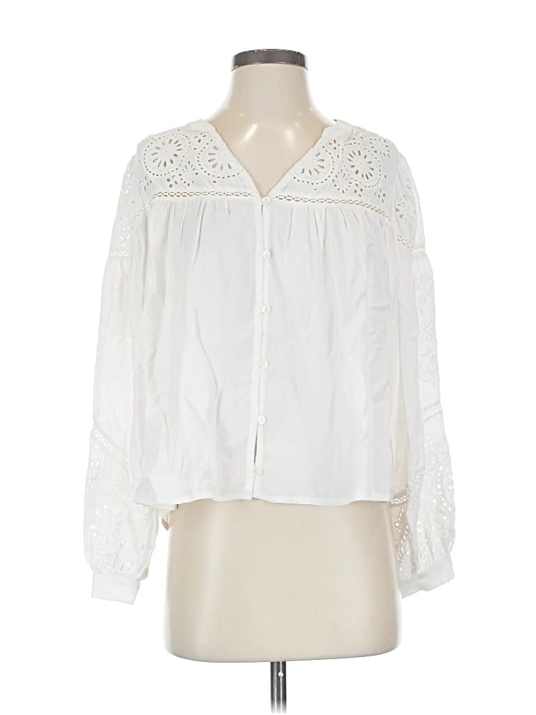 Pre-owned Velvet By Graham & Spencer Long Sleeve Blouse In White