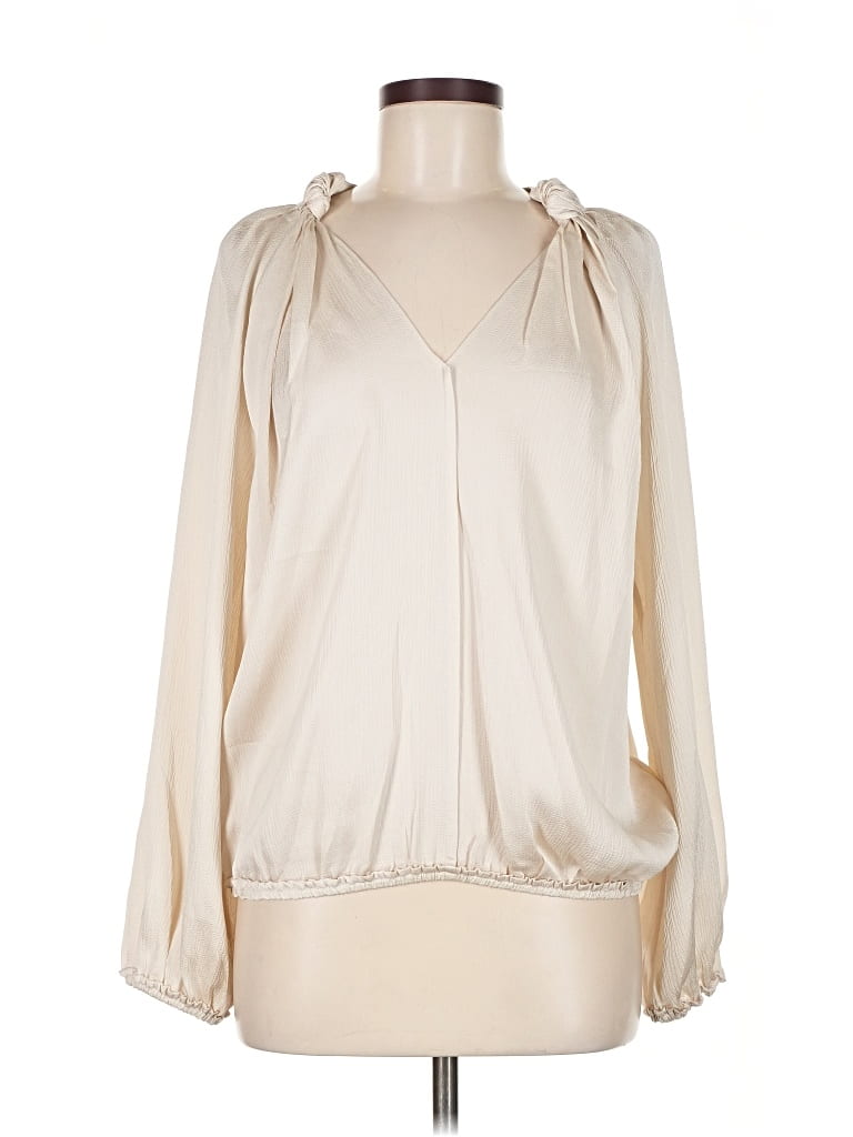 Pre-owned Max Studio Long Sleeve Blouse In White