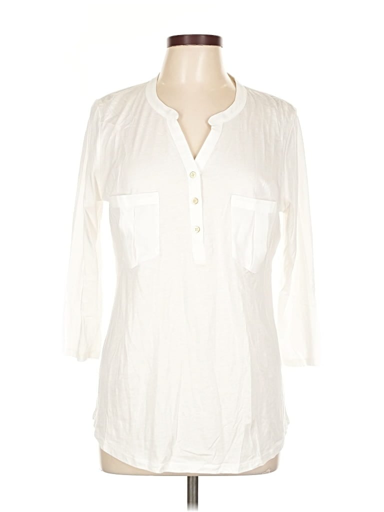 Pre-owned Ann Taylor Factory 3/4 Sleeve Button Down Shirt In White