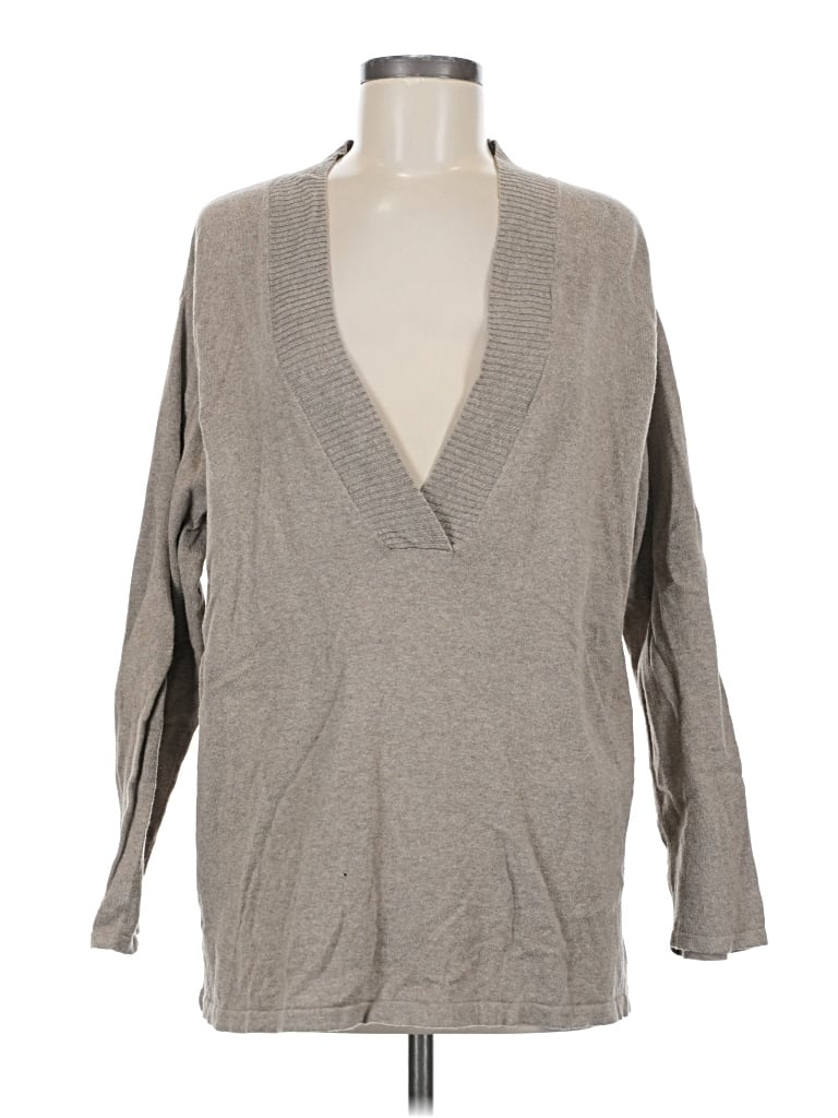 PUREJILL Pre-owned Long Sleeve Top Gray Plunge Neckline Tops