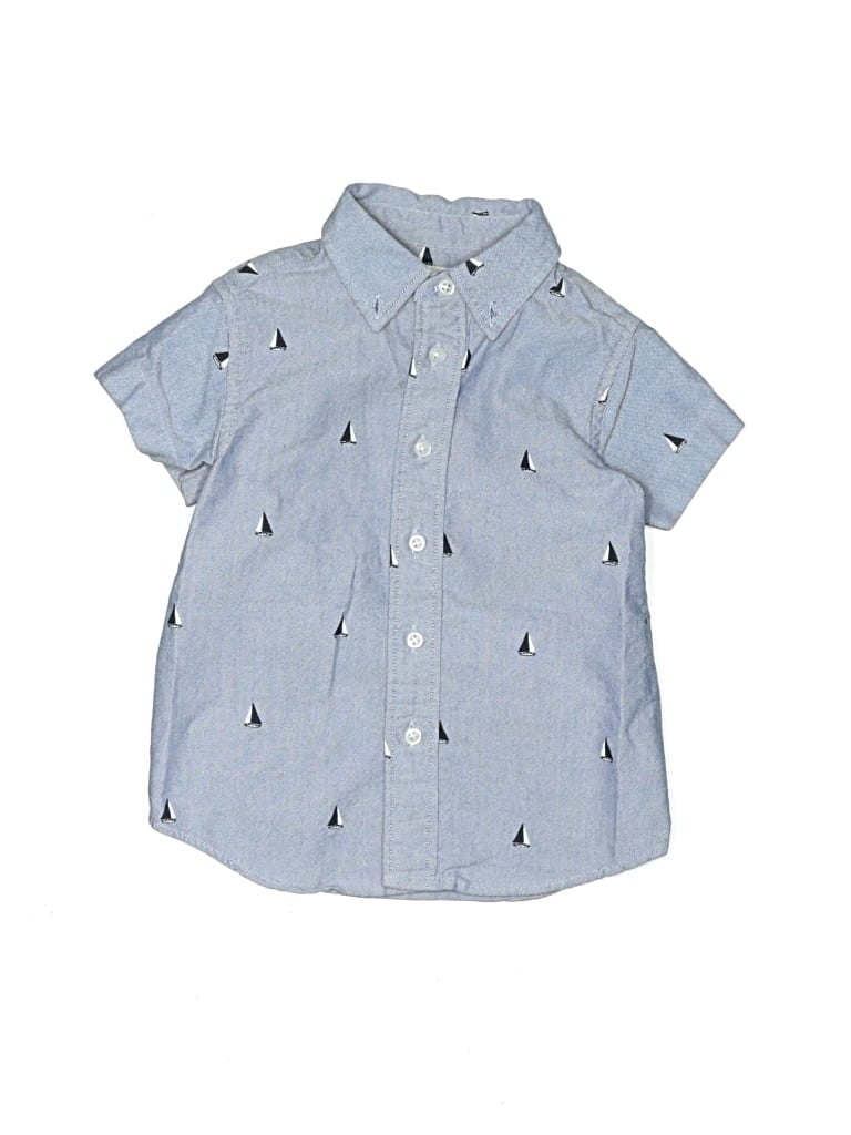 Pre-owned Crewcuts Outlet Kids' Short Sleeve Button Down Shirt In Blue