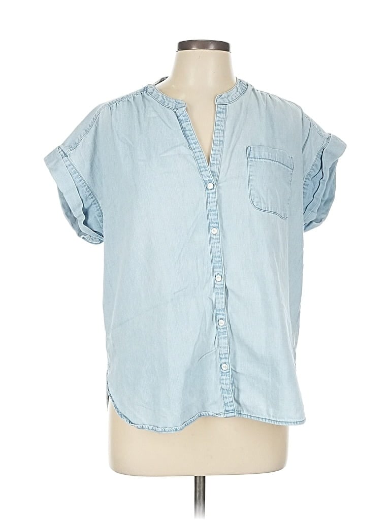 Pre-owned J.crew Mercantile Short Sleeve Blouse In Blue