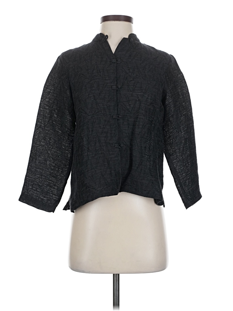 Pre-owned Eileen Fisher 3/4 Sleeve Button Down Shirt In Gray