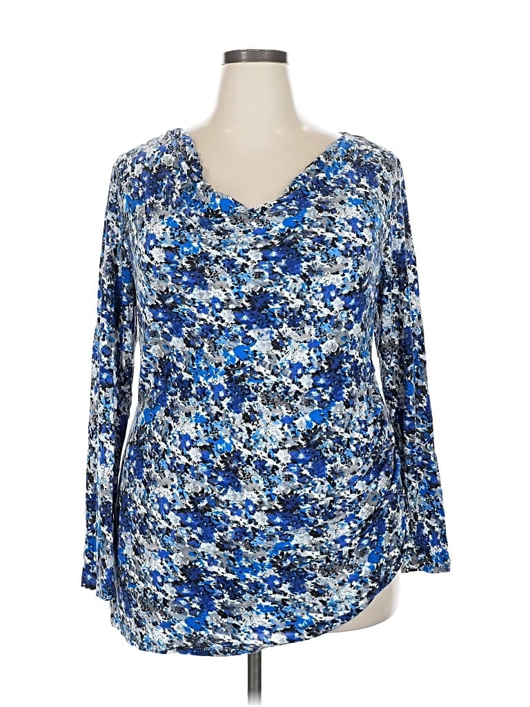 Pre-owned Daisy Fuentes Long Sleeve Blouse In Blue