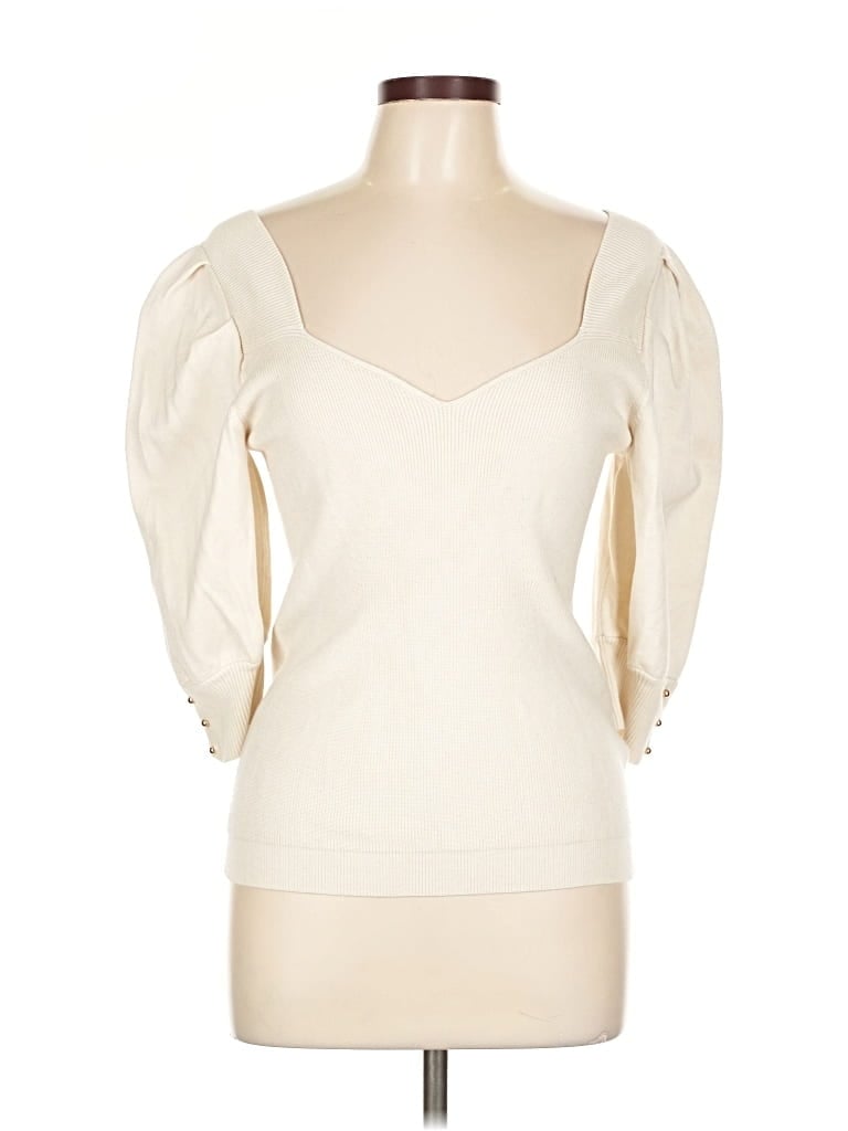 Pre-owned Ba&sh 3/4 Sleeve Top Ivory Sweetheart Neckline Tops In White