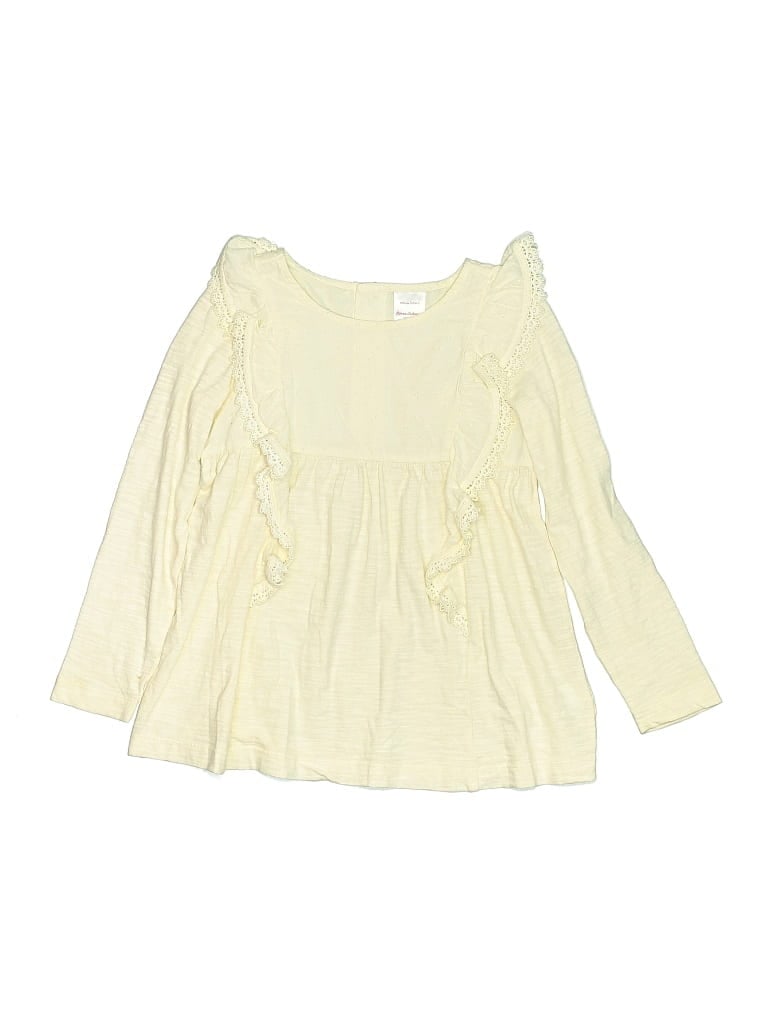 Pre-owned Hanna Andersson Kids' Long Sleeve Top Yellow Ruffles Neckline Tops