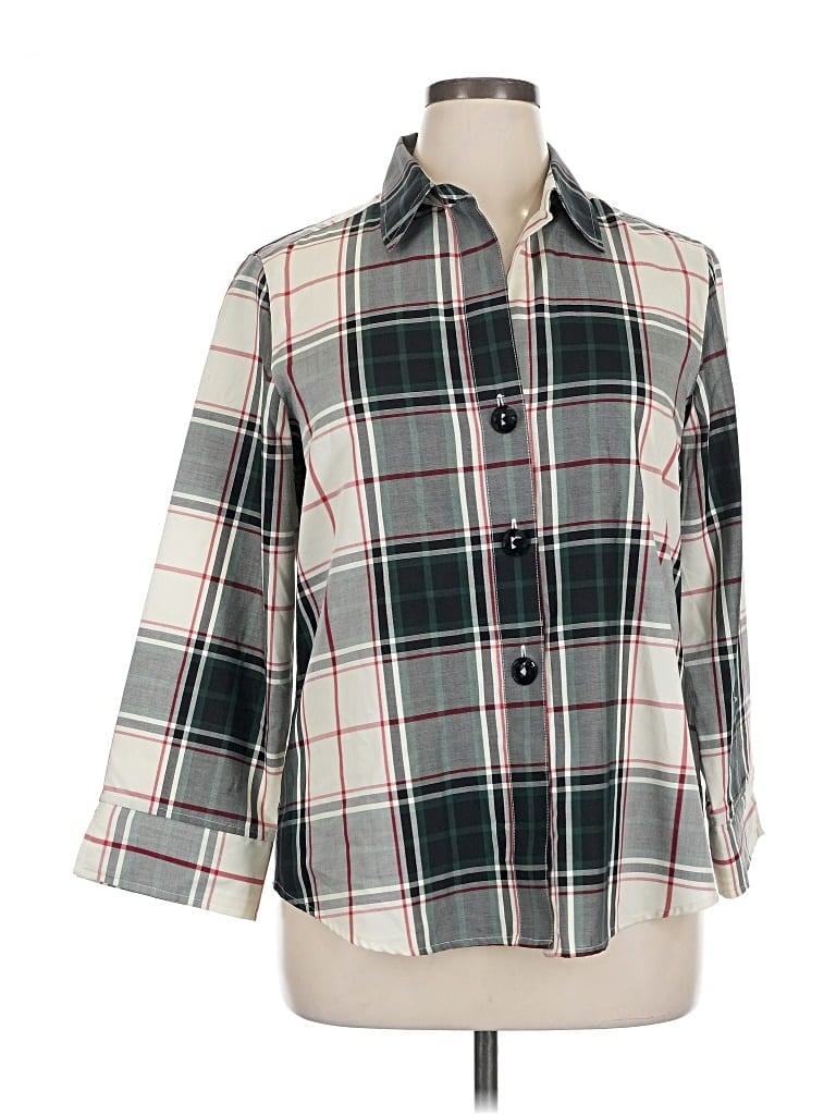 Pre-owned Foxcroft 3/4 Sleeve Button Down Shirt In Gray