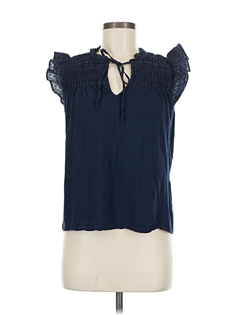 Pre-owned Daniel Rainn Short Sleeve Top Blue Keyhole Neckline Tops