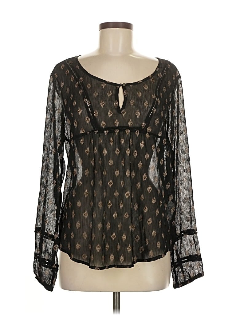 Pre-owned Lucky Brand Long Sleeve Blouse In Black