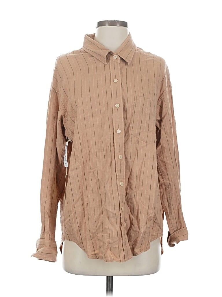 Pre-owned Wilfred Free Long Sleeve Button Down Shirt In Brown