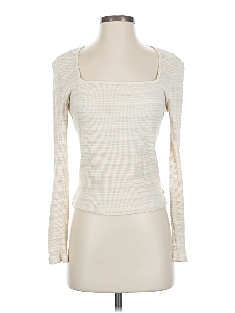 Pre-owned Levi's Long Sleeve Top Ivory Square Neckline Tops In White