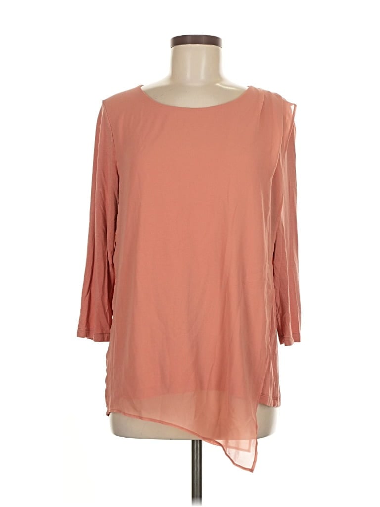 Pre-owned H By Halston 3/4 Sleeve Top Orange Cold Shoulder Neckline Tops