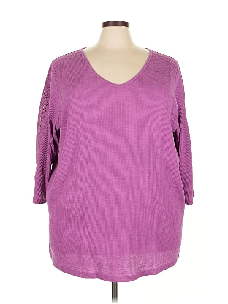 Pre-owned Woman Within 3/4 Sleeve Top Purple V Neck Tops