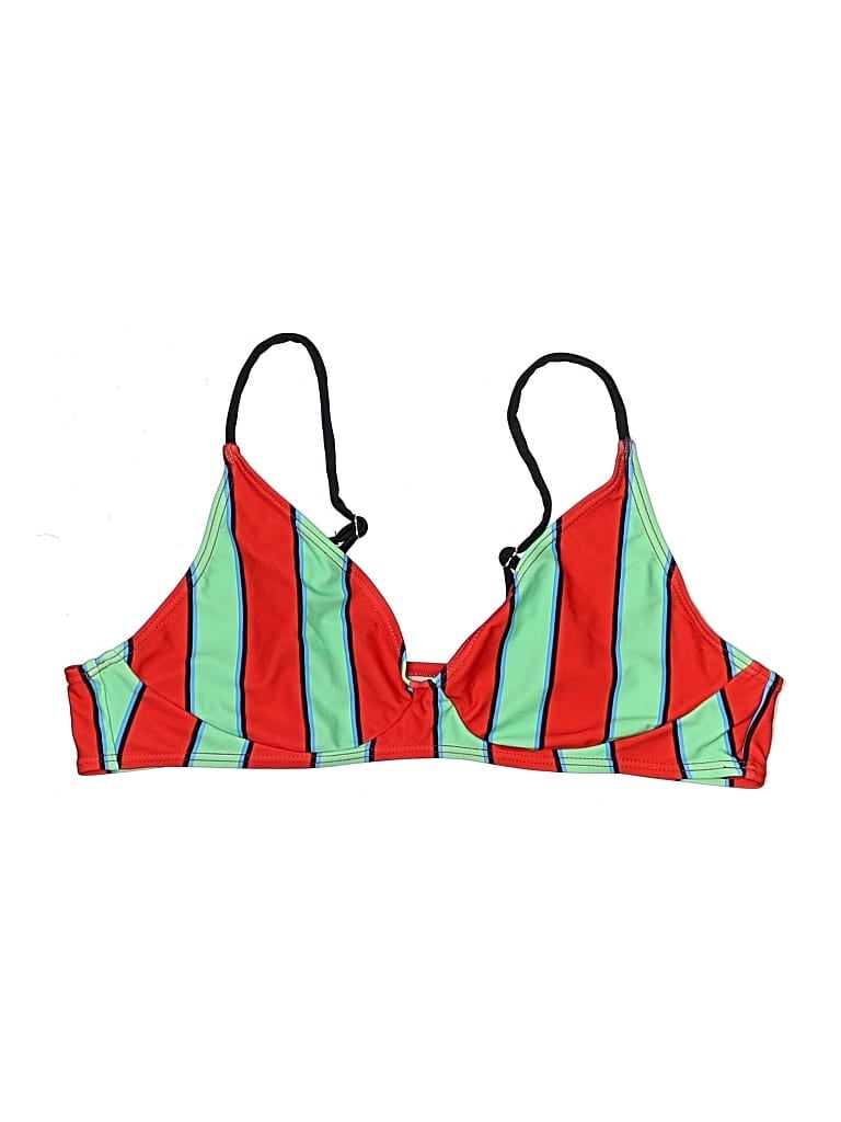 Pre-owned Topshop Swimsuit Top Red Stripes Pattern Swimwear