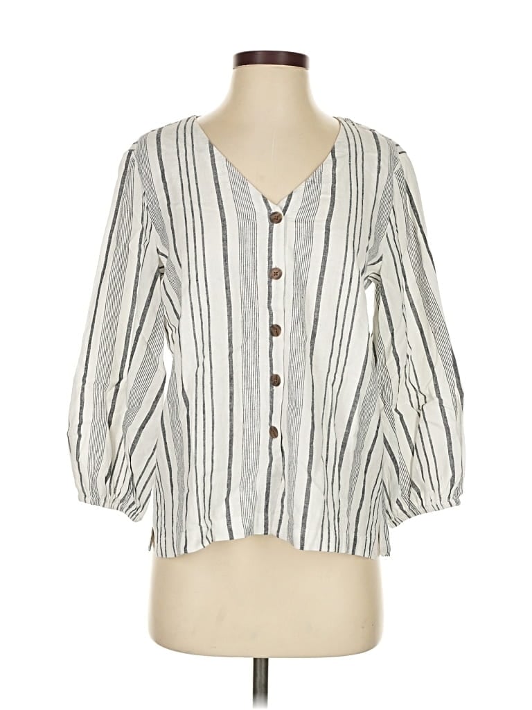 Ann Taylor Loft Outlet 3/4 Sleeve Button Down Shirt In White