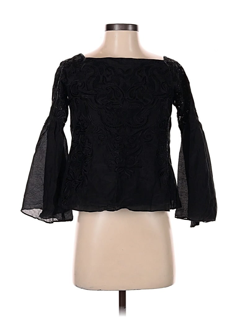 Pre-owned Intermix Long Sleeve Blouse In Black