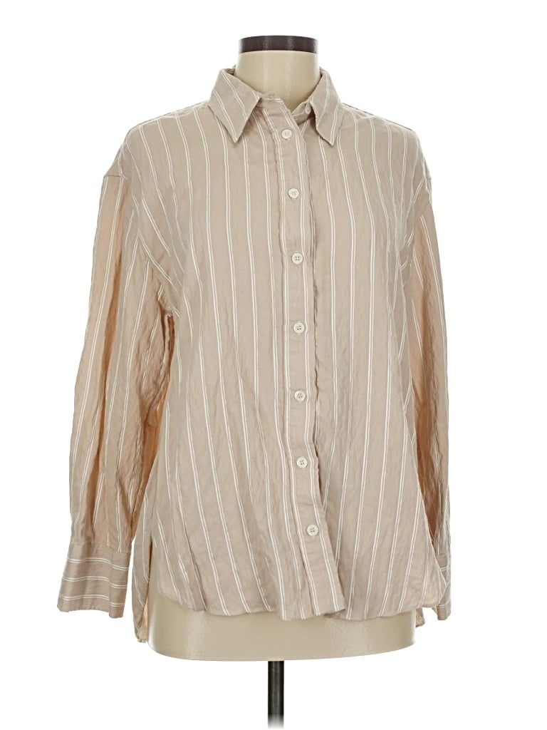 Pre-owned Zara Long Sleeve Button Down Shirt In Brown