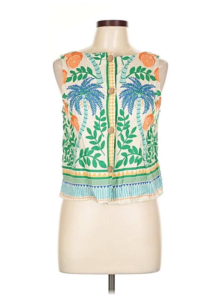 Pre-owned C&c California Tank Top Green Halter Neckline Tops