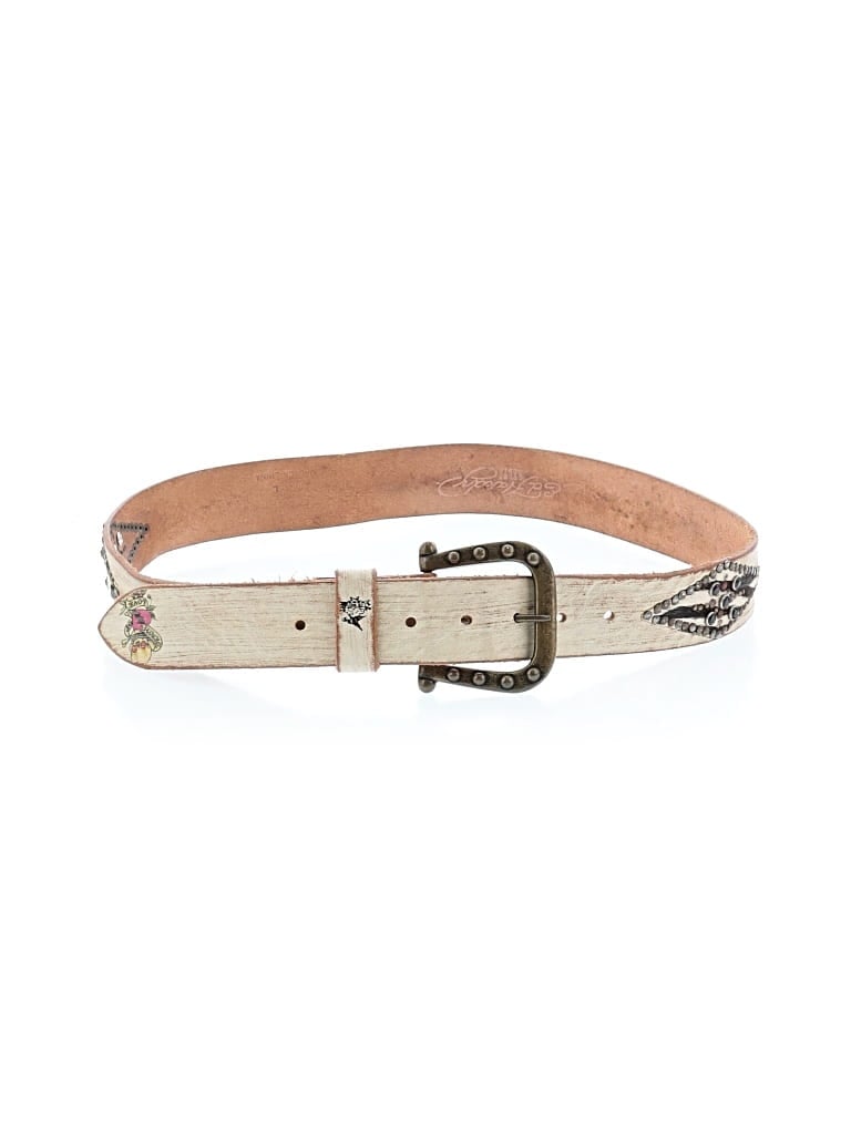 Pre-owned Ed Hardy Leather Belt In White