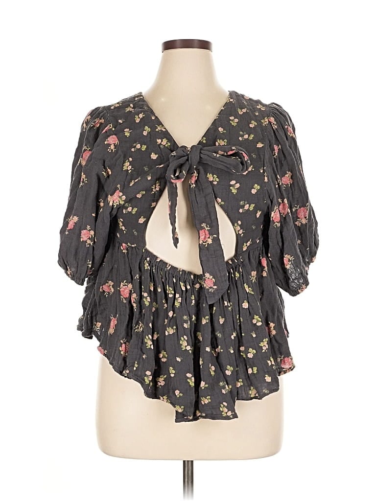 Pre-owned Free People 3/4 Sleeve Blouse In Black