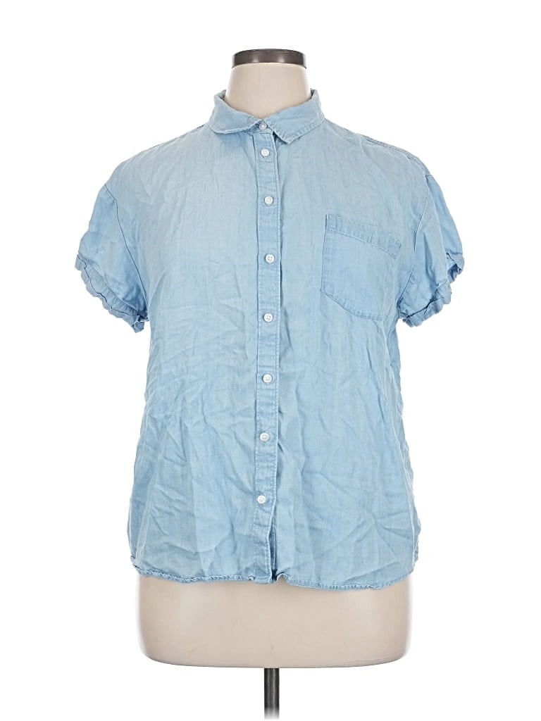 Pre-owned Caslon Short Sleeve Button Down Shirt In Blue