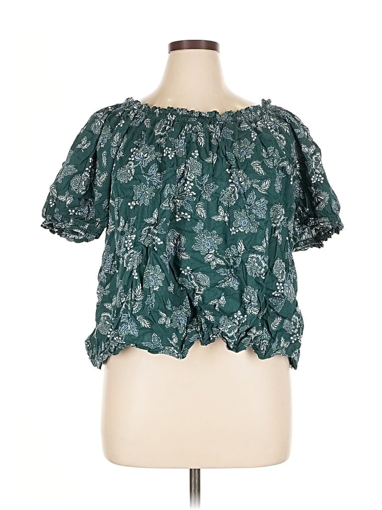 Pre-owned Gap Short Sleeve Blouse In Green