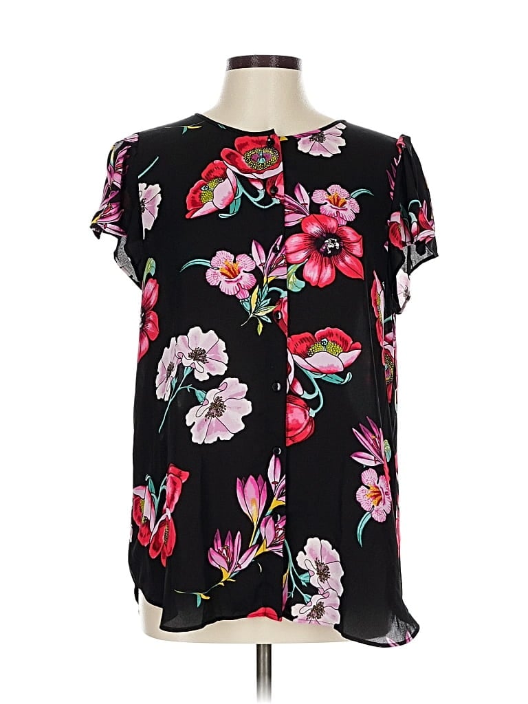 Pre-owned Ann Taylor Factory Short Sleeve Blouse In Black