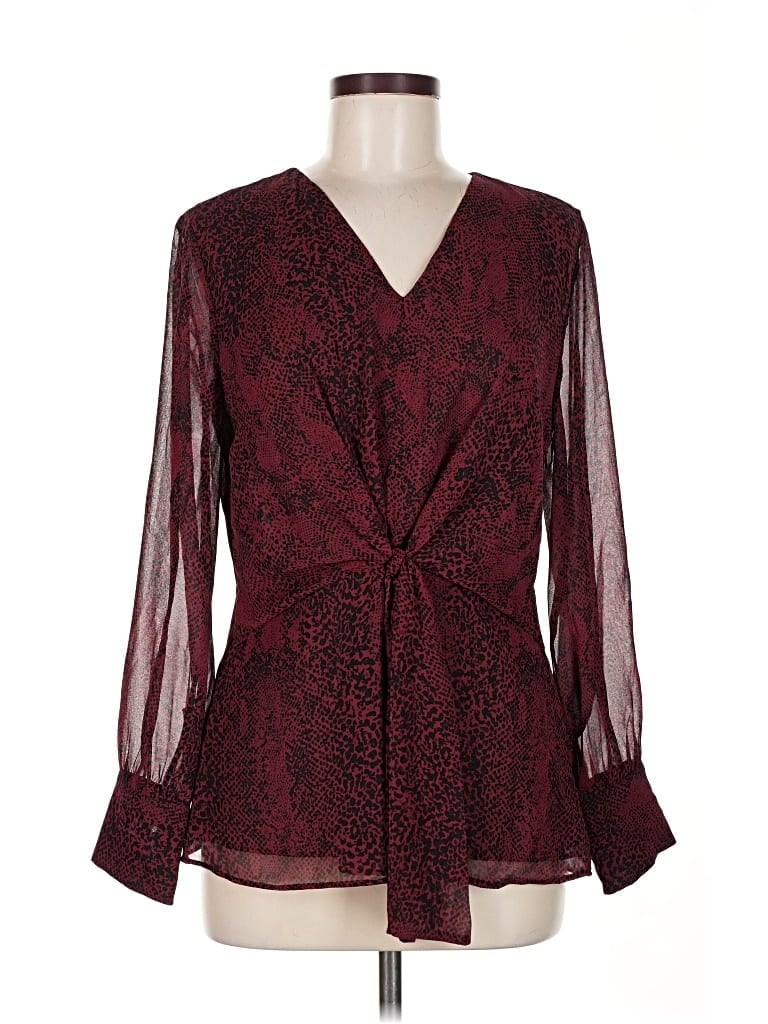 Pre-owned Ann Taylor Long Sleeve Blouse In Burgundy