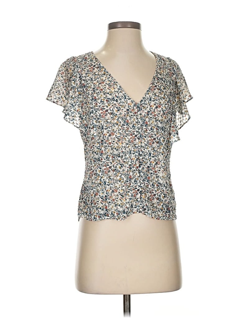 Pre-owned Madewell Short Sleeve Blouse In Gray