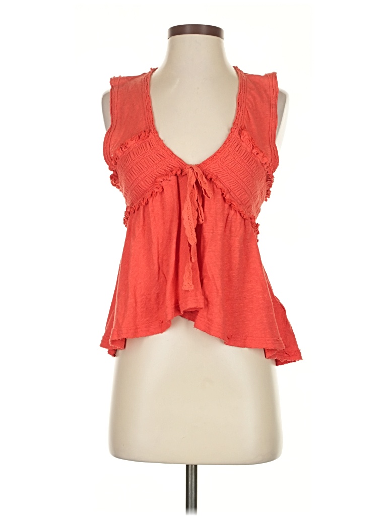 Pre-owned Free People Tank Top Orange Plunge Neckline Tops