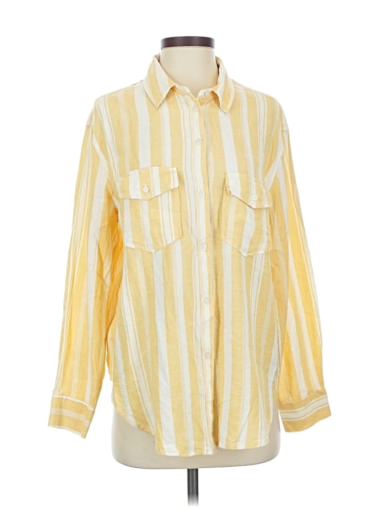 AERIE Pre-owned 3/4 Sleeve Button Down Shirt In Yellow