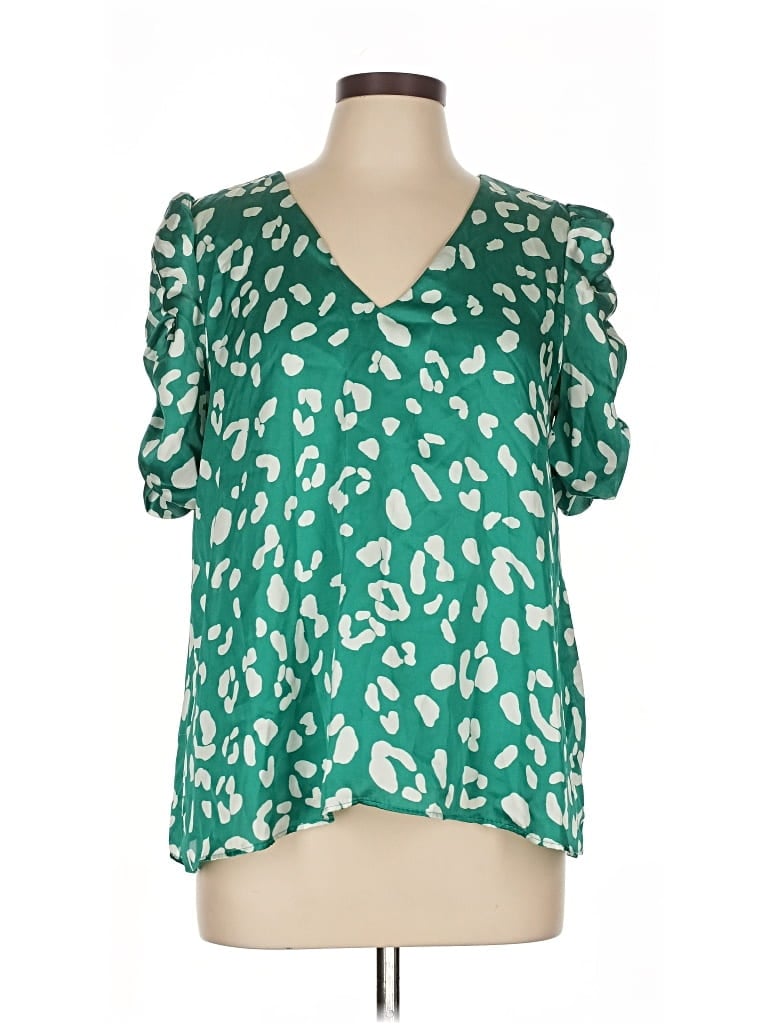 Pre-owned Adrienne Short Sleeve Blouse In Green