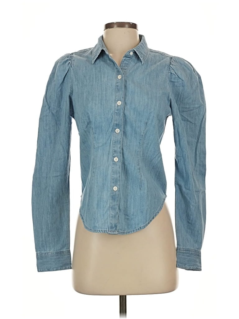 Pre-owned Express Long Sleeve Button Down Shirt In Blue