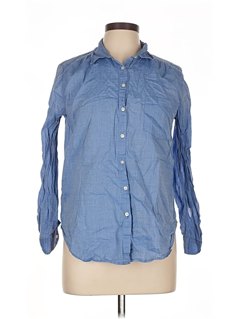 Pre-owned Ann Taylor Factory Long Sleeve Button Down Shirt In Blue