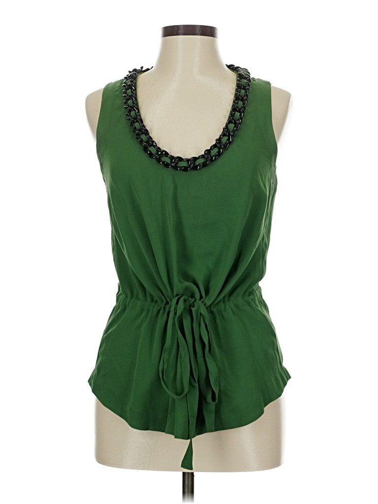 Pre-owned Robert Rodriguez Sleeveless Silk Top Green Keyhole Neckline Tops
