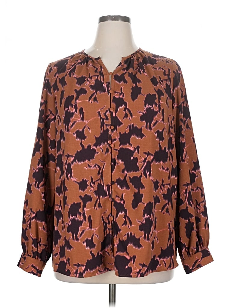 Pre-owned Nine West Long Sleeve Blouse In Brown
